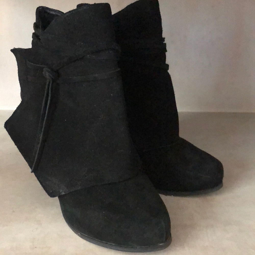 BCBG Black Suede Wedge Boots